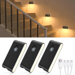 Lampe detecteur de mouvement interieur, lot de 3 veilleuse led rechargeables, led escalier detecteur ...