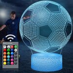 Lampe illusion de football 3d, veilleuse led, 16 couleurs, alimentation usb et piles, t�l�commande, d�coration ...