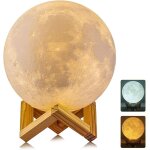 Lampe lune imprime 3d, 15 cm, veilleuse led a intensit variable avec 2 couleurs, tlcommande et contrle ...