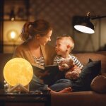 Lampe lune imprime 3d, 15 cm, veilleuse led a intensit variable avec 2 couleurs, tlcommande et contrle ...