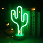 Lampe n�on led cactus avec support base pour enfants ag�s - veilleuse usb - batterie verte - logo d�coratif ...