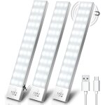 Lampe de placard lot de 3, 5000k 1000mah usb sans fil led lampe de placard d�tecteur de mouvement rechargeable ...