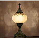 Lampe turque krk blanc marocaine en mosaque, fait main, veilleuse, vintage, lampe de table en verre ...