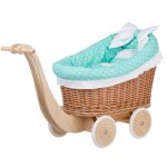 Landau poussette, jeux pour poupe en osier naturel mint avec belle poigne