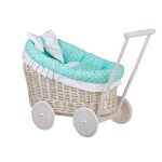 Landau - poussette pour poupe en osier blanc casse