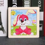 Lapin - puzzle 3d en bois color de 11cm, jouets cognitifs en bois pour enfants, jouets educatifs pour ...