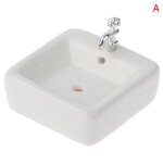Lavabo de salle de bain blanc et carr pour maison de poupe 1:12, miniature en cramique, modle d'vier, ...