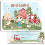 Lbgwp60 - lot de 10 cartes d'invitation pour enfants - pour anniversaire d'enfant - ferme - tracteur ...