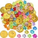 Lbgwp60 - lot de 100 pices dores au trsor de pirate avec 50 pices d'or pour enfants et 50 pierres ...
