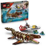 Lego jurassic world - le bateau en mission et le mosasaure en briques - 76974