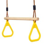 Leogreen trapeze en bois, anneaux et barre de gymnastique pour enfant, jeux jardin exterieur interieur, ...