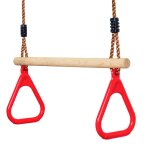 Leogreen trapeze en bois, anneaux et barre de gymnastique pour enfant, jeux jardin exterieur interieur, ...