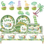 Letnerny - 105 pcs decoration anniversaire dinosaure, vaisselle anniversaire dinosaure de table pour ...