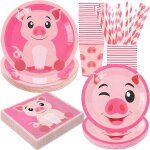 Letnerny - lot de 120 dcorations de fte d'anniversaire sur le thme du cochon - vaisselle jetable avec ...