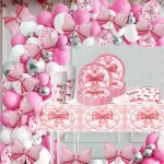 Letnerny - 171pcs ruban rose thme fte d'anniversaire dcoration, vaisselle fte d'anniversaire, ballons ...