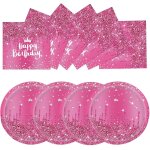 Letnerny - lot de 50 assiettes et serviettes rouges happy birthday, 25 x 17, 8 cm, assiettes a dessert ...
