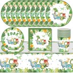 Letnerny - 51 pi�ces dinosaure anniversaire vaisselle ensemble, vaisselle d'anniversaire avec motif dinosaure, ...