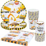 Letnerny - 60 pices pelleteuse chantier de construction vaisselle de fte anniversaire enfant pelleteuse ...
