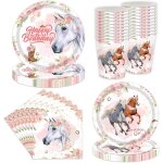 Letnerny - lot de 60 ustensiles de fte d'anniversaire - cheval rose - accessoires de dcoration de fte ...