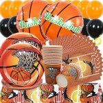 Letnerny - 66 pi�ces basketball vaisselle set de f�te, fournitures pour d�coration d'anniversaire, assiettes, ...