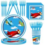 Letnerny - 68 pi�ces avions anniversaire vaisselle avion couverts de f�te assiettes, gobelets en papier, ...