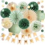 Letnerny - décorations d'anniversaire vert sauge et beige, décorations de fête d'anniversaire rétro vert ... Letnerny - décorations d'anniversaire vert sauge et beige, décorations de fête d'anniversaire rétro vert ...