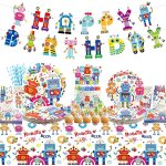 Letnerny - d�coration de f�te d'anniversaire robot banni�res a motifs, nappe, assiettes, serviettes, ...