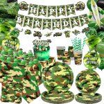 Letnerny - fournitures de fte d'anniversaire camouflage - dcoration de fte de l'arme, assiettes, ...