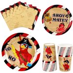 Letnerny - fournitures de fte pirate - 64 pices - assiettes, serviettes, gobelets pour fte d'anniversaire ...