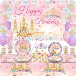 Letnerny - fournitures de fte de princesse, comprend bannire, assiette, du tulle, ballons, serviettes, ...