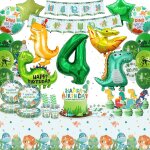Letnerny - set de vaisselle de fte d'anniversaire dinosaure vert - dcoration d'anniversaire d'enfant ...