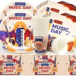 Letnerny - vaisselle d'anniversaire musique, 61pcs set de table pour fte d'anniversaire guitare assiettes ...