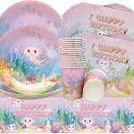 Letnerny - vaisselle de fte pour animaux marins 61pices assiettes de fte d'anniversaire sous la mer ...