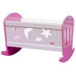 Lit a bascule en bois blanc et rose pour poupee 49 x 37 x 35 cm (lxlxh) avec matelas + couverture + oreiller ...