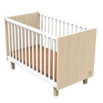 Lit bébé 120x60 avec pieds décor chêne velours et balustres blancs Lit bébé 120x60 avec pieds décor chêne velours et balustres blancs