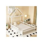 Lit b�b� 140 x 200 avec espace de rangement, garde - corps complets, porte et sommier a lattes, blanc ...