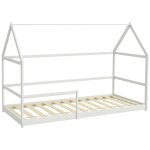 Lit cabane enfant 90x190cm - sommier et barri�re inclus - bois pin panneaux blanc