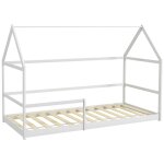Lit cabane enfant 90x190cm - sommier et barri�re inclus - bois pin panneaux blanc
