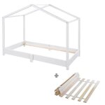 Lit cabane au sol 70 x 140 cm - roba - lit montessori avec sommier a lattes - blanc