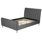 Lit double 140x200 cm capitonn sommier lattes gris argent Lit double 140x200 cm capitonn sommier lattes gris argent