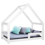 Lit pour enfant en forme de maison avec sommier, toit et barrire antichute 80 x 160 cm en bois de pin ...