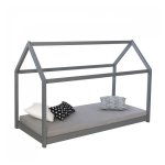 Lit enfant avec matelas 90 x 200 cm lit de jeu maisonnette lit en bois gris
