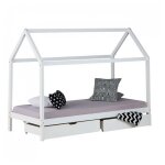 Lit enfant avec matelas cadre de lit cabane enfant 90x200 cm blanc avec tiroirs