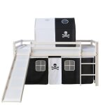 Lit mezzanine 90x200 avec chelle tunnel toboggan et rideau pirate noir Lit mezzanine 90x200 avec chelle tunnel toboggan et rideau pirate noir