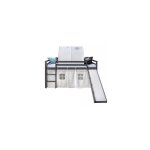 Lit mezzanine gris 90x200 avec toboggan echelle et tunnel coulissant