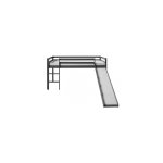 Lit mezzanine gris pour enfants avec toboggan et echelle, 90 x 200 cm
