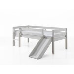 Lit mi - hauteur blanc + toboggan, 2 tiroirs de rangement et tablette penderie Lit mi - hauteur blanc + toboggan, 2 tiroirs de rangement et tablette penderie