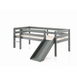 Lit mi - hauteur gris + toboggan, 2 tiroirs de rangement et tablette penderie