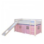 Lit mi - hauteur avec rideaux rose pale et toboggan Lit mi - hauteur avec rideaux rose pale et toboggan