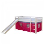 Lit mi - hauteur avec rideaux rose et toboggan Lit mi - hauteur avec rideaux rose et toboggan